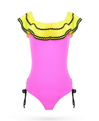 Girls' Vibrant Ruffle Ruched Side Ties One-Piece Swimsuit- Little Kid, Big Kid
