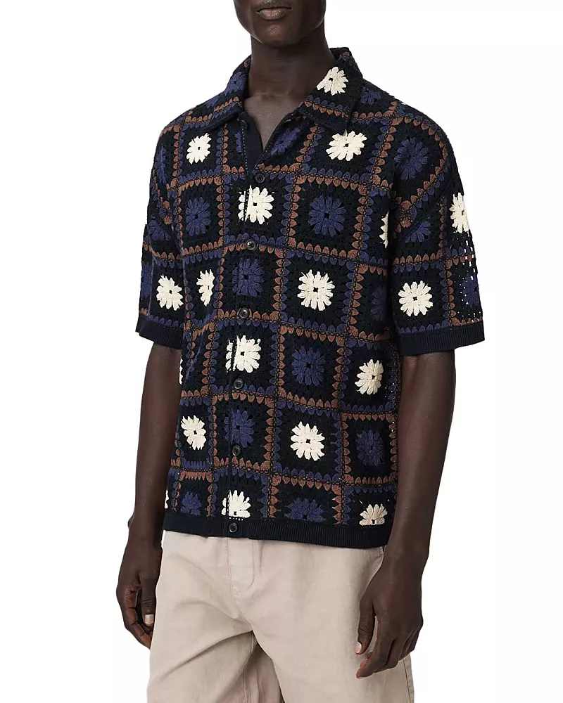 Allsaints Mandon Cotton Short Sleeve Cardigan Sweater