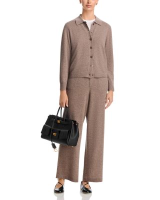 Button Front Polo Cashmere Cardigan Sweater & Pull On Wide Leg Cashmere Pants - Exclusive