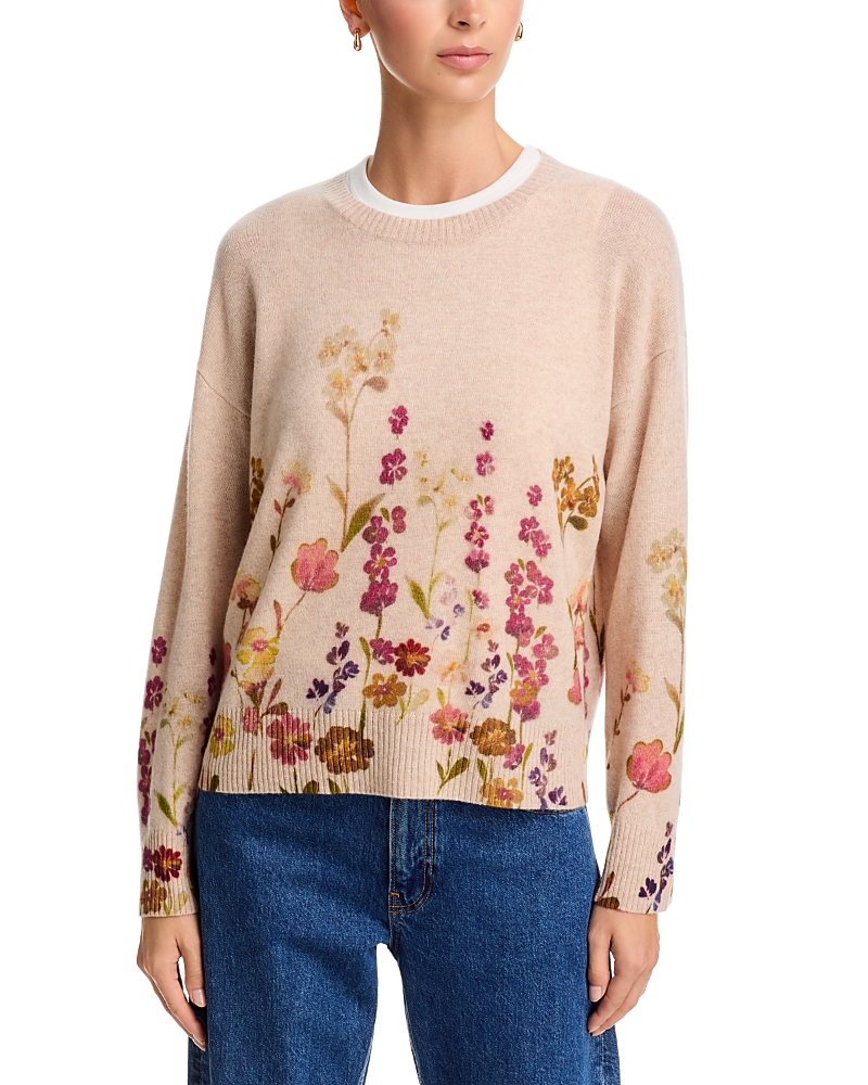 C by Bloomingdale's Cashmere Floral Print Crewneck Cashmere Sweater, Exclusive