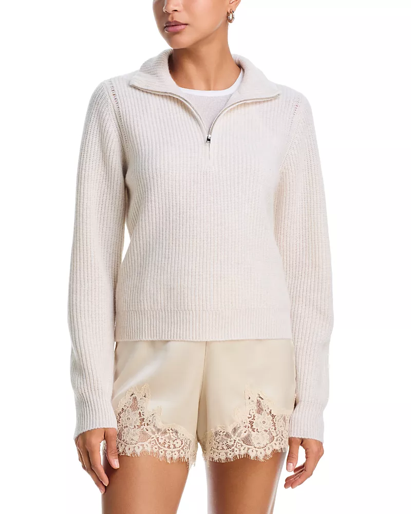 Aqua 100% Cashmere Zip Neck Sweater - Exclusive