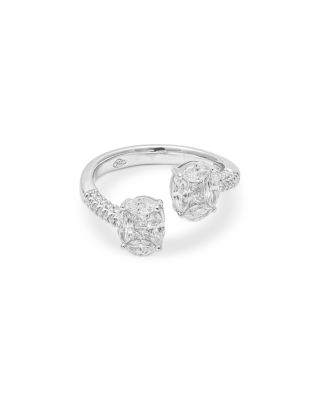 18K White Gold Diamond Mosaic Bypass Oval Element Ring, 1.07 tcw