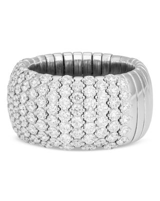 18K White Gold Diamond Half Eternity Medium Dome Stretch Ring, 3.15 tcw