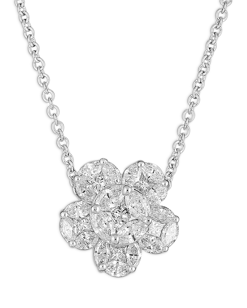 Zydo 18K White Gold Diamond Flower Mosaic Pendant Necklace, 0.94 tcw