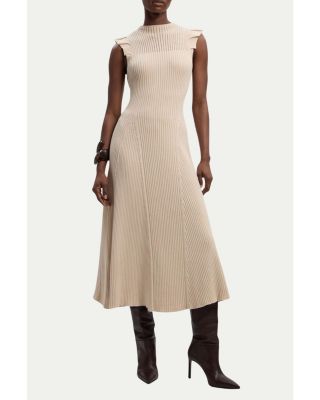 Pointelle Frill Sleeve Knit Midi Dress