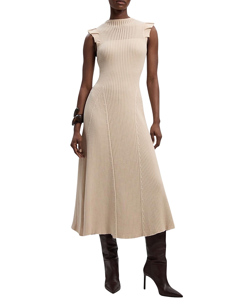 Karen Millen Pointelle Frill Sleeve Knit Midi Dress
