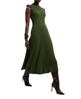 Karen Millen Pointelle Frill Sleeve Knit Midi Dress