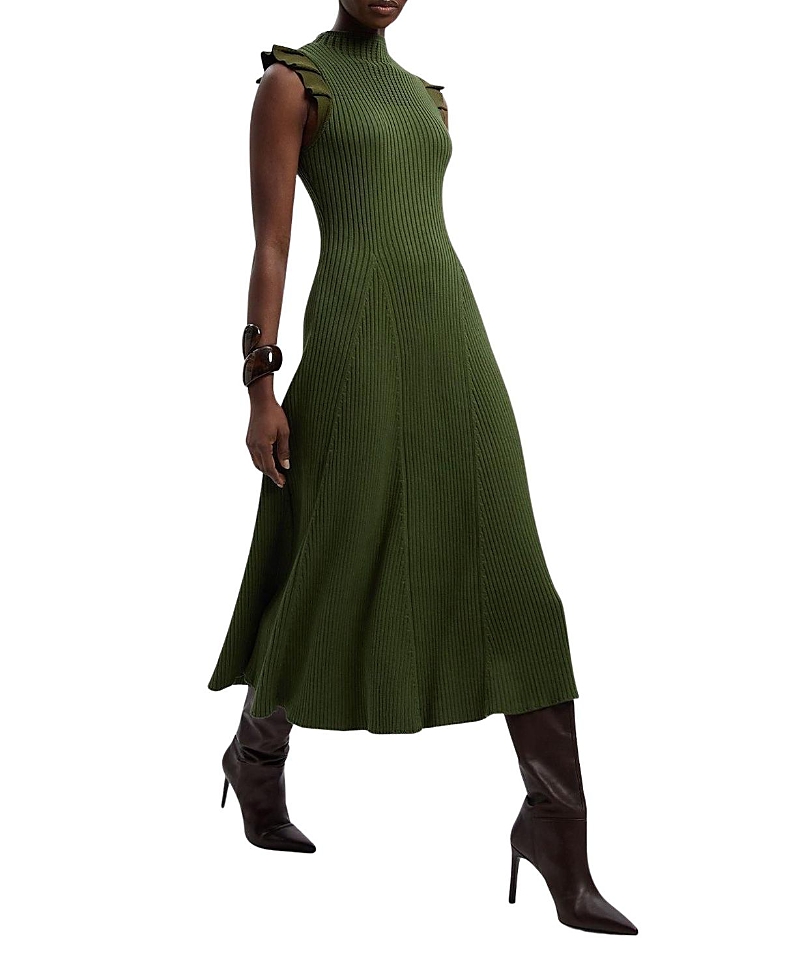 Karen Millen Pointelle Frill Sleeve Knit Midi Dress