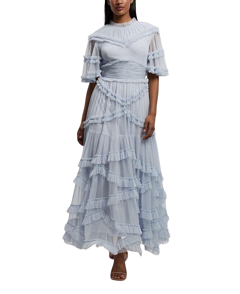 Karen Millen Tulle Ruffle Detail Woven Maxi Dress