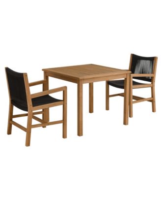  Vienna Outdoor Patio Teak and Rope Dining Set with Armchairs, Set of 3
