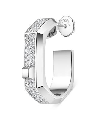 18K Gold Moderniste Single Pav&eacute; Diamond Hoop Earring, 0.25 tcw