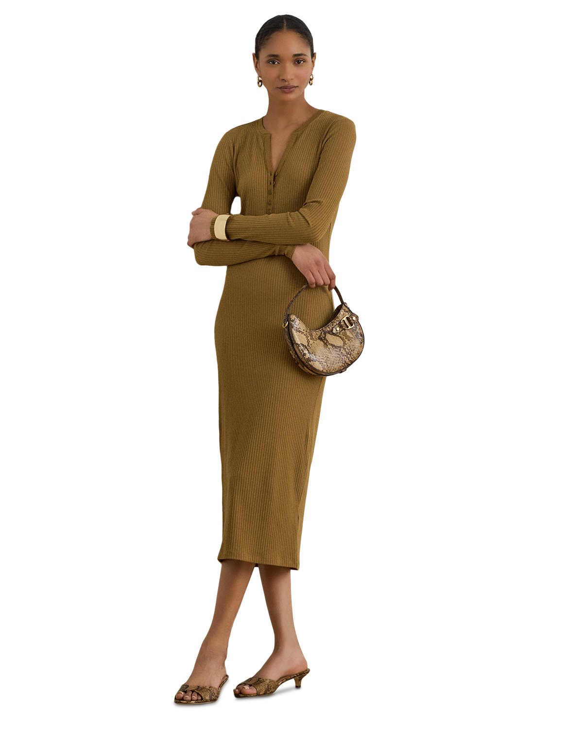 Petites Ribbed Henley Midi Dress