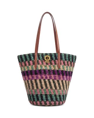 Medium Striped Raffia Tote Bag