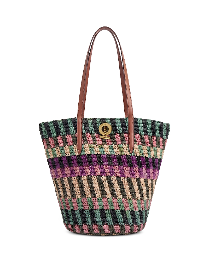 Veronica Beard Medium Striped Raffia Tote Bag