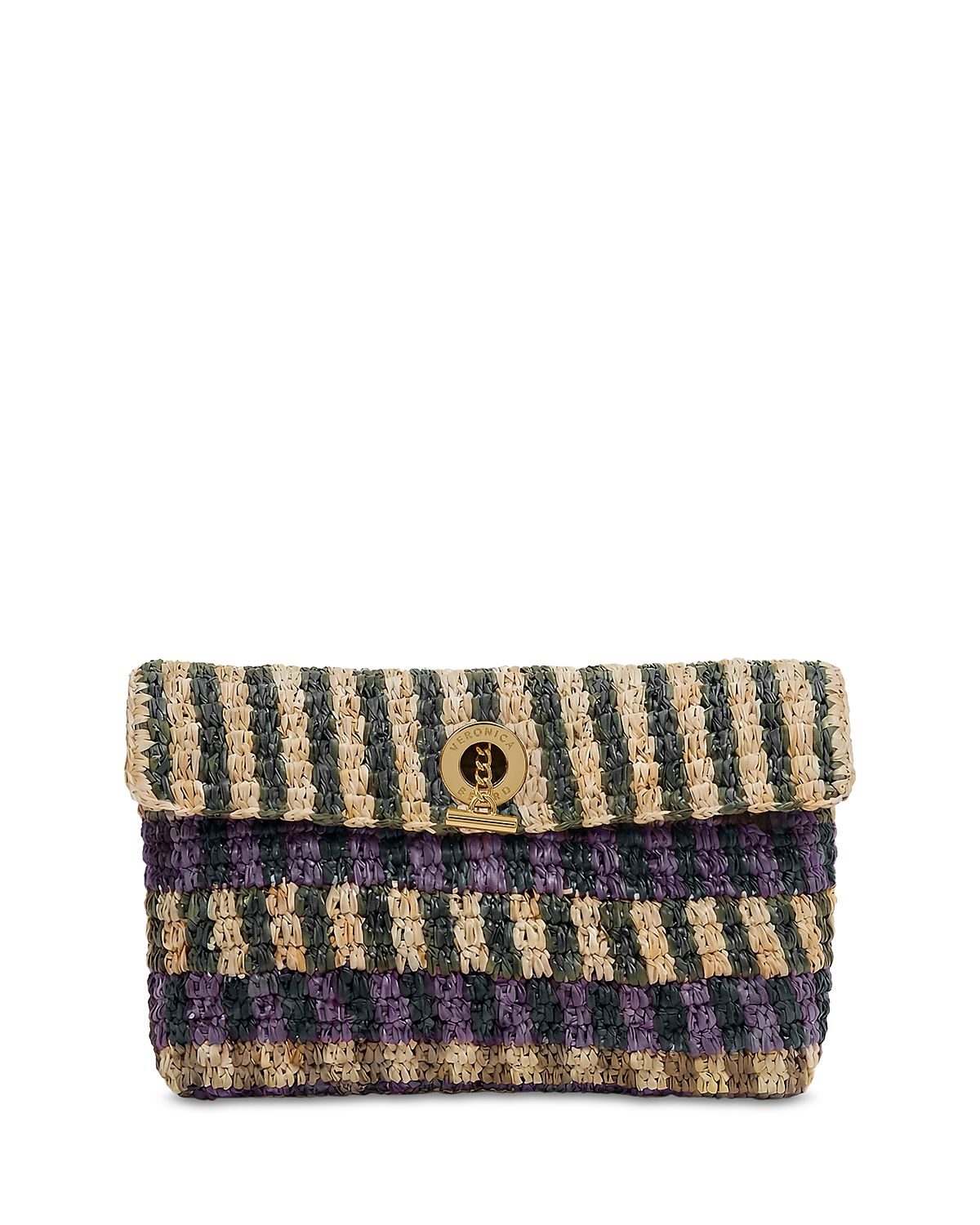 Veronica Beard Anchor Medium Striped Raffia Clutch