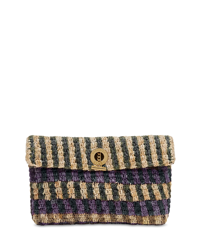 Veronica Beard Anchor Medium Striped Raffia Clutch