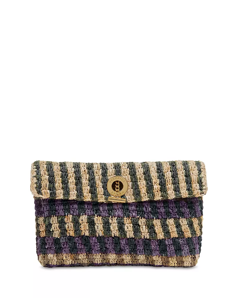Veronica Beard Anchor Medium Striped Raffia Clutch