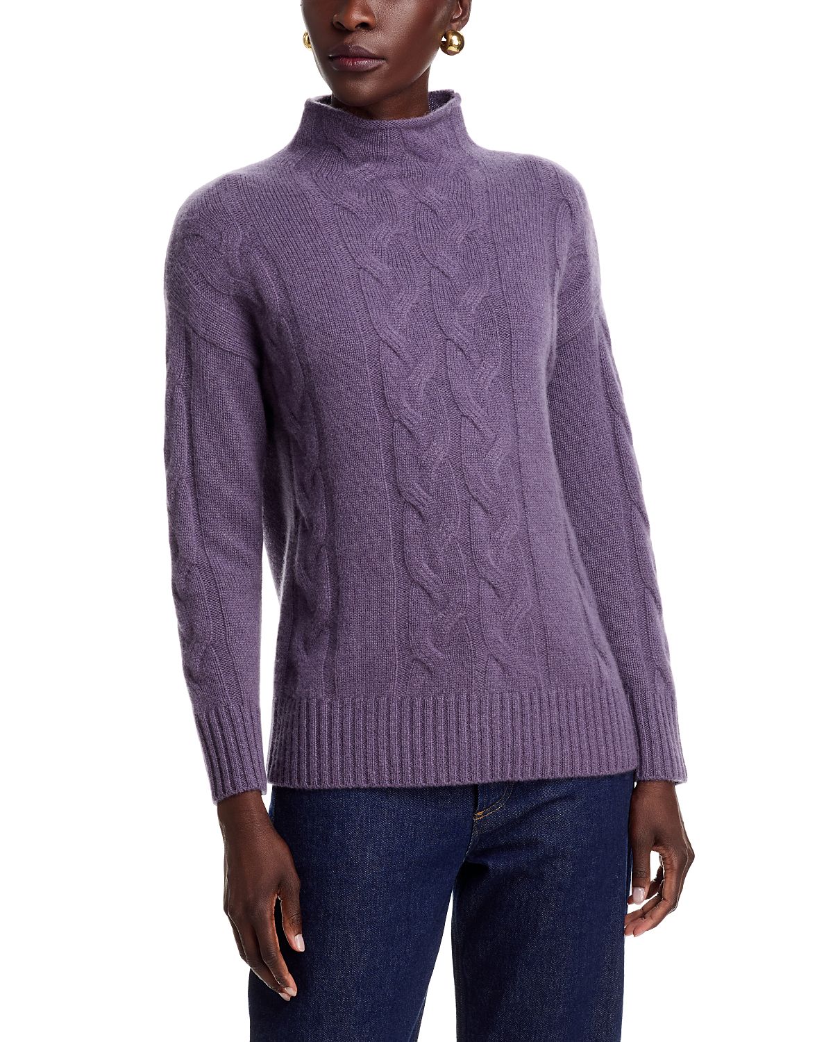 C by Bloomingdale's Cashmere Mock Neck Cable Cashmere Sweater - Exclusive