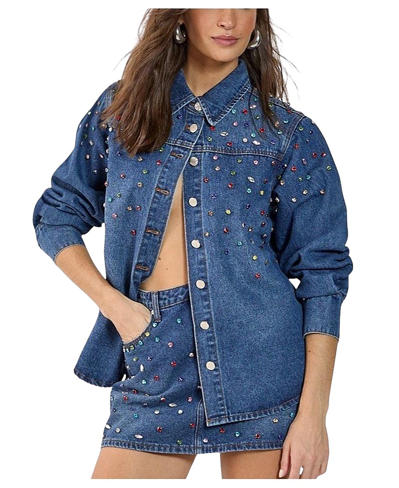 Nasty Gal Denim Embellished Long Sleeve Shirt