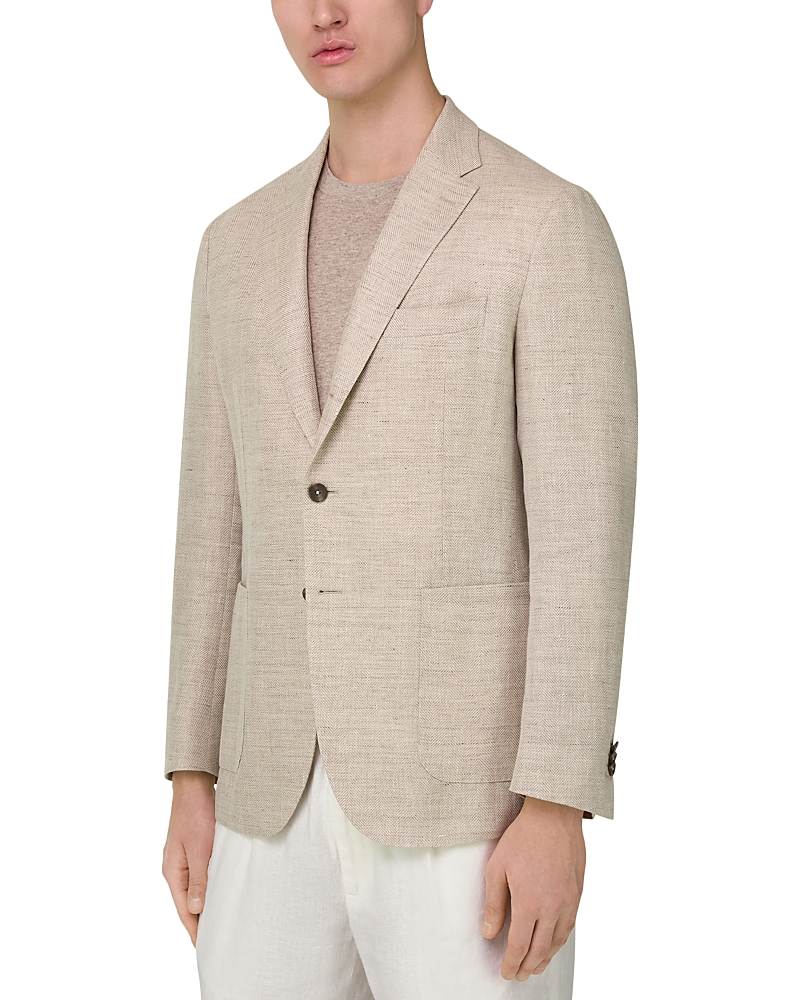 Boggi Milano Regular Fit Herringbone Linen Jacket