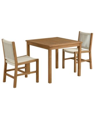 Vienna 3-Piece Outdoor Patio Teak and Rope Dining Set with Armless Chairs, Set of 3