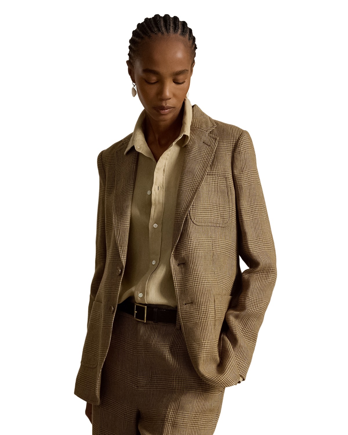 Single Breasted Glen Plaid Linen Blazer