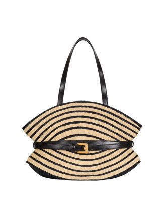  Medium Shuffle Bag in Smooth Leather and Two-Tone Raffia