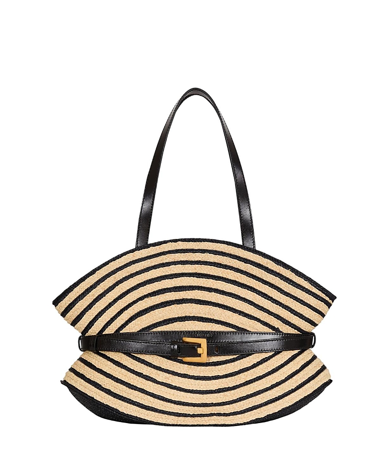 Balmain Medium Shuffle Bag in Smooth Leather and Two-Tone Raffia