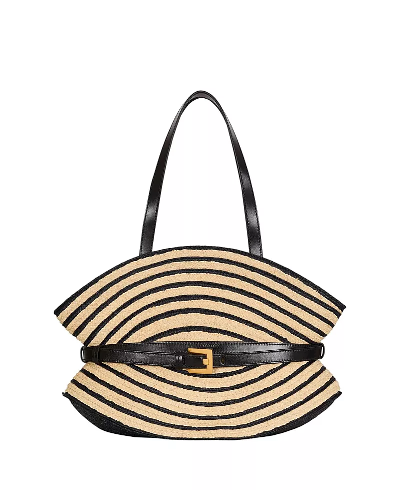 Balmain Medium Shuffle Bag in Smooth Leather and Two-Tone Raffia
