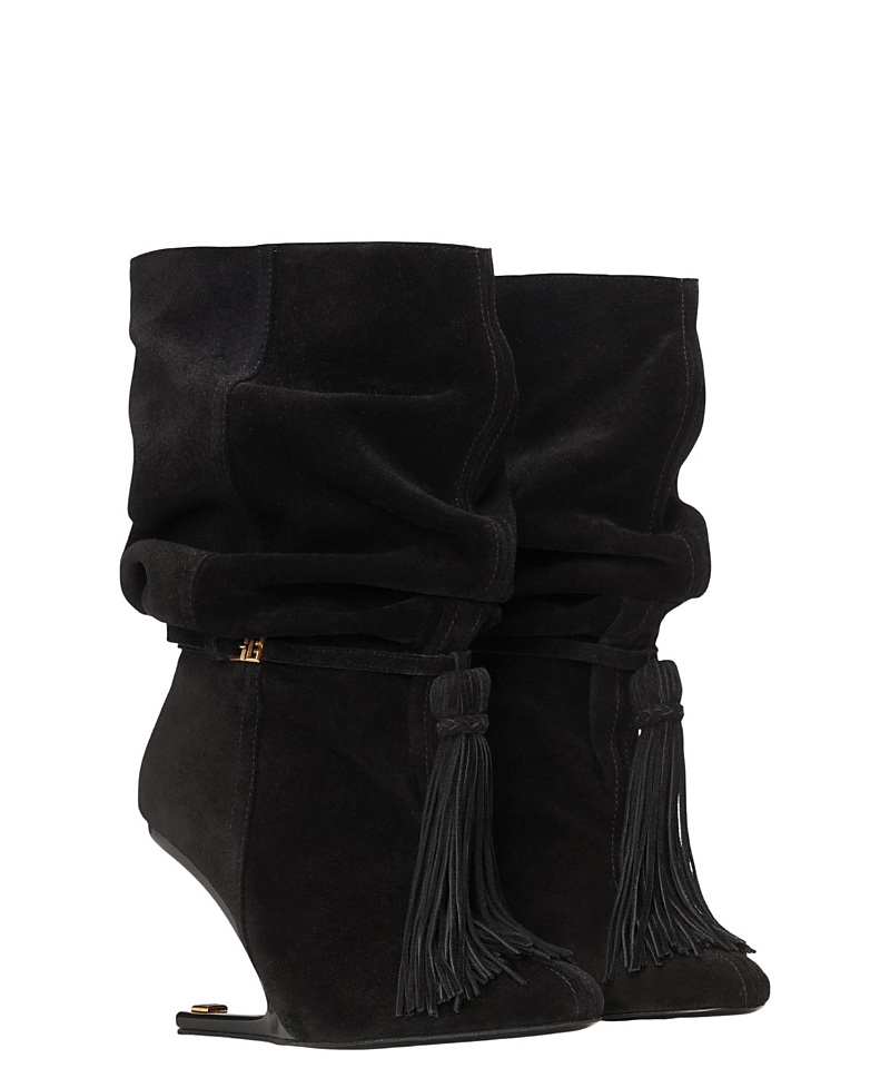 Balmain Women's No Wedge Suede Leather Ankle Boots with Tassel