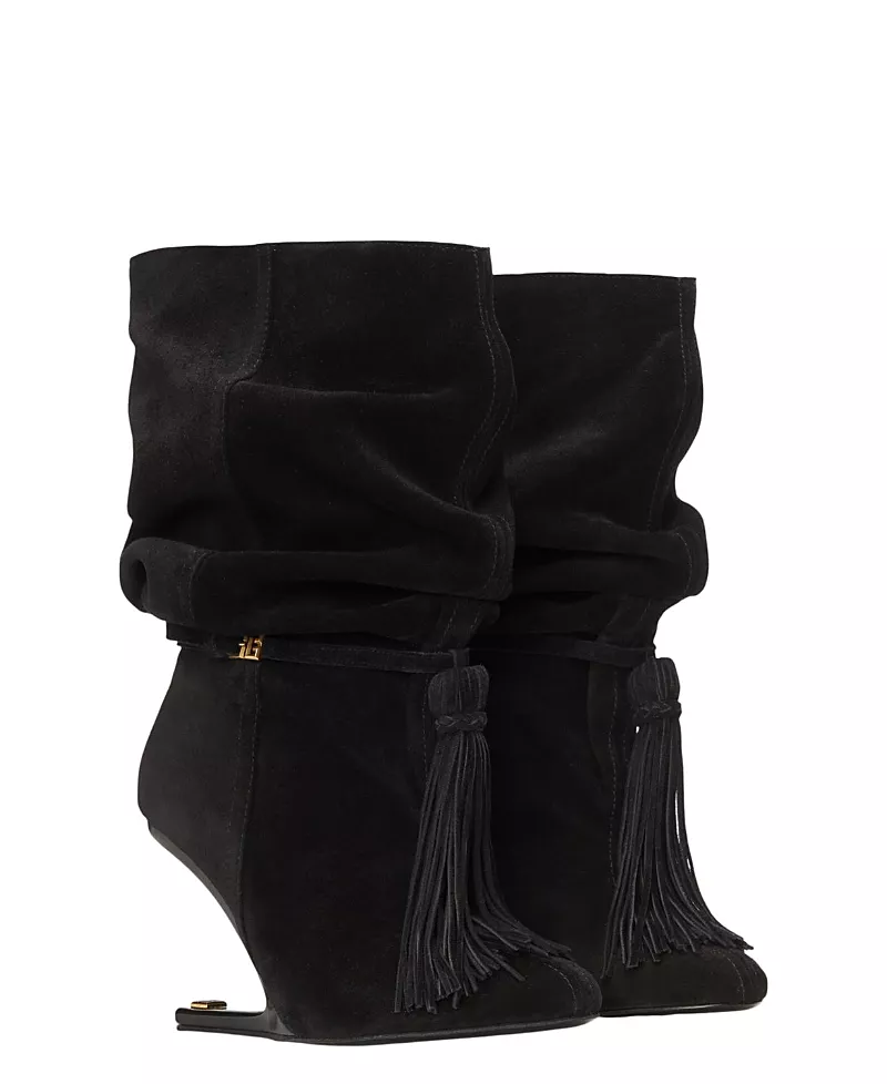 Balmain Women's No Wedge Suede Leather Ankle Boots with Tassel