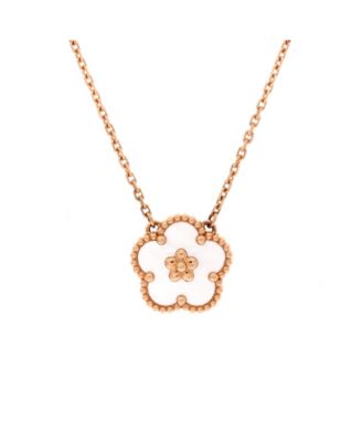  Lucky Spring Plum Blossom Pendant Necklace 18K Rose Gold and Mother of Pearl, 16.5"