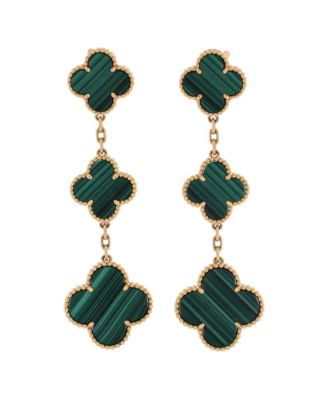  Magic Alhambra 3 Motifs Earrings 18K Gold and Malachite