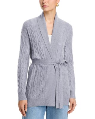 Tie Waist Cable Open Front Cashmere Cardigan - Exclusive