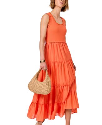  Women's Sleeveless Crochet Trim Tiered Midi Dress