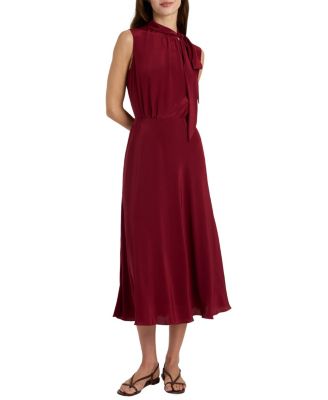 Santorelli Petra Sleeveless Mock Neck Silk Midi Dress