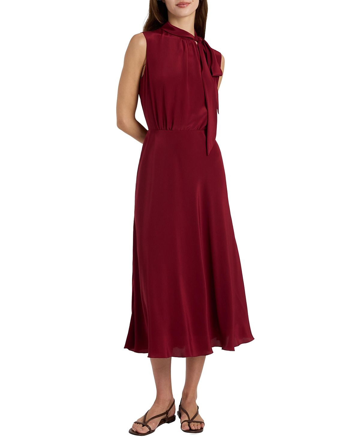 Santorelli Petra Sleeveless Mock Neck Silk Midi Dress