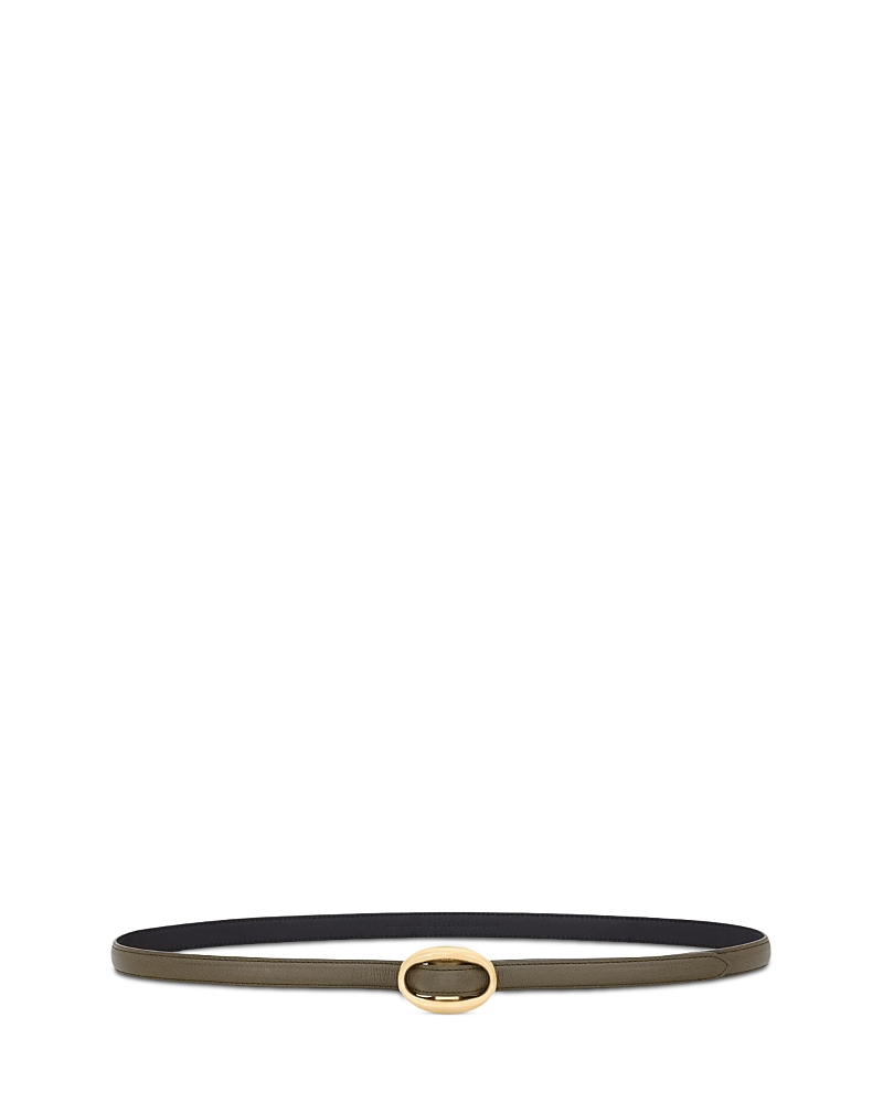 Saint Laurent Oval Buckle Thin Belt In Smooth Leather