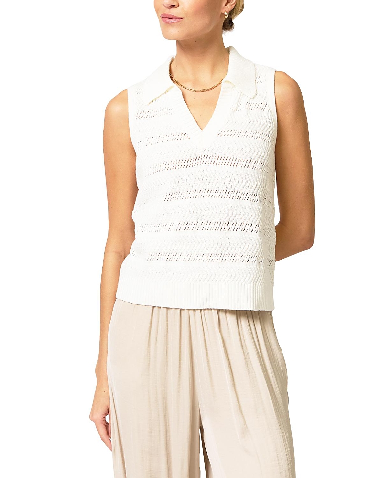 Central Park West Women's Avery Pointelle Johnny Collar Sweater