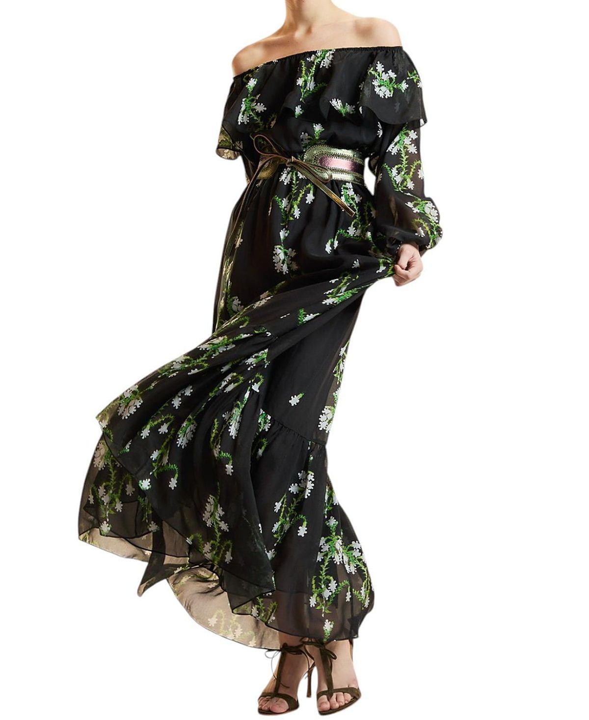 Cynthia Rowley Off Shoulder Silk Maxi Dress