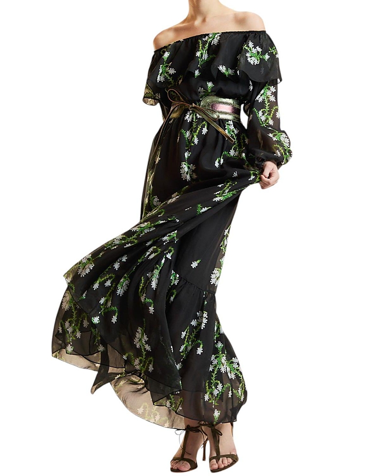 Cynthia Rowley Off Shoulder Silk Maxi Dress
