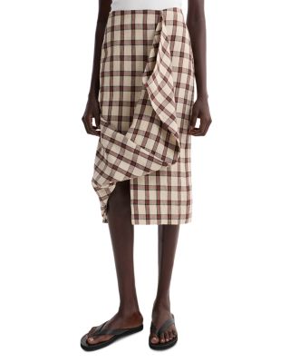 Linen Draped Check Skirt