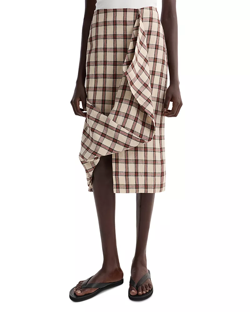 Rohe Linen Draped Check Skirt