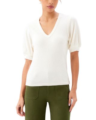 Ribbed Puffed Sleeve Top