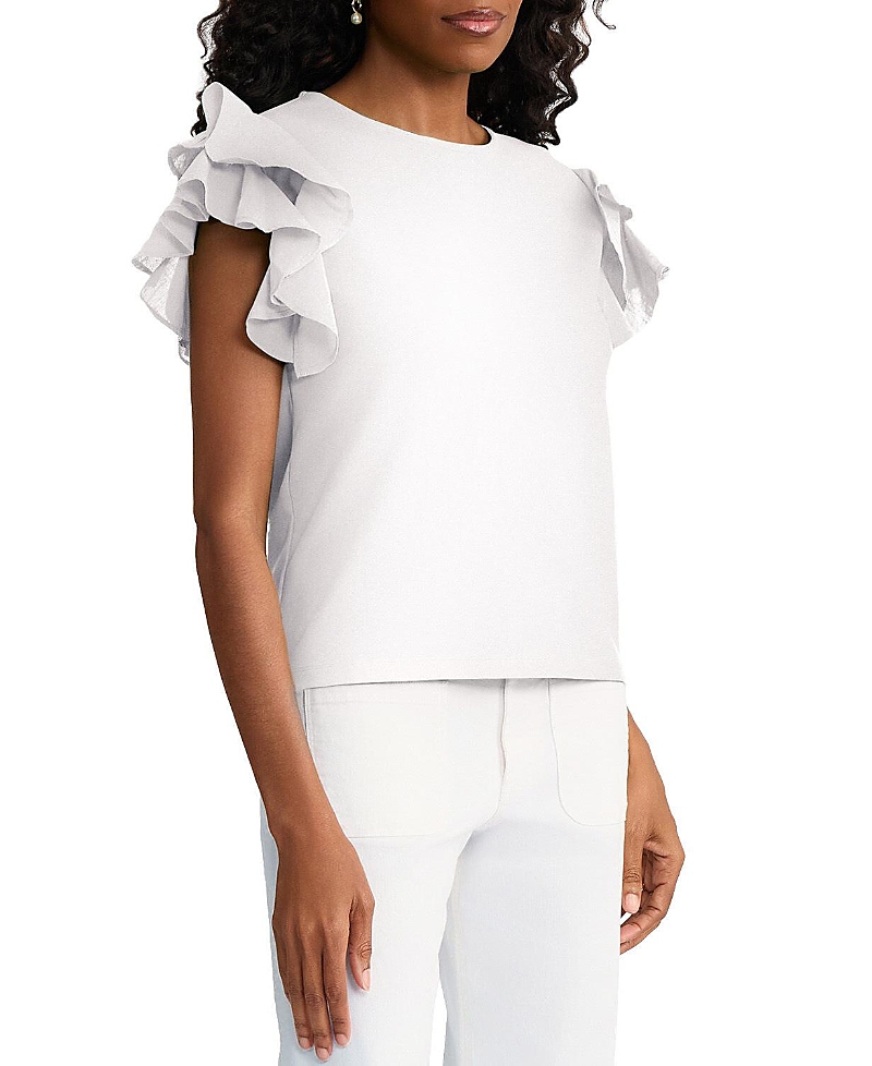 Ming Wang Flutter Sleeve Mixed-Media Top