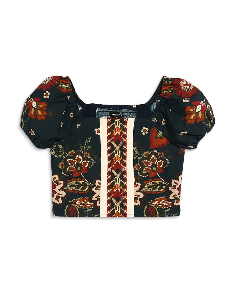 Aqua Girls' Short Sleeved Braided Trim Top, Big Kid - Exclusive In Multi