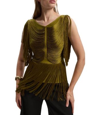  Draped Fringe Knitted Top