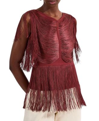 Karen Millen Draped Fringe Knitted Top