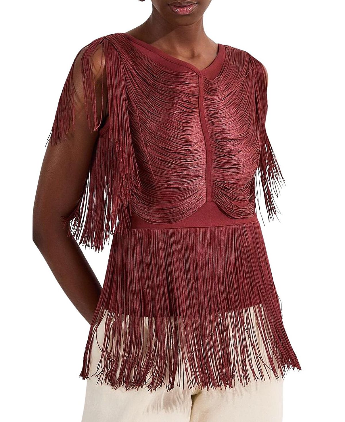 Karen Millen Draped Fringe Knitted Top