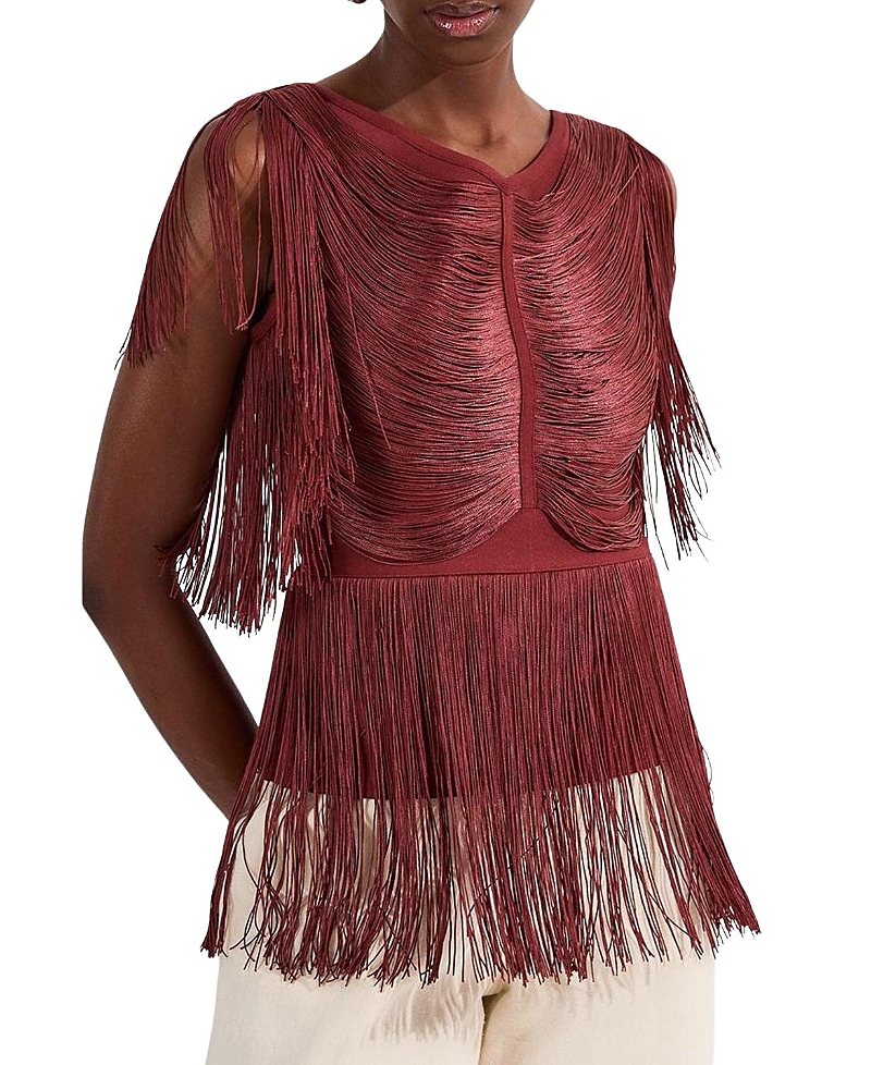 Karen Millen Draped Fringe Knitted Top